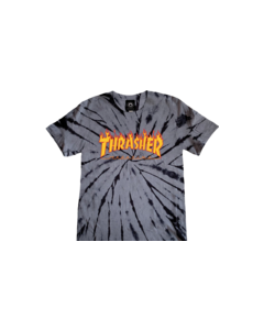 THRASHER FLAME LOGO TIE DYE GIRLS SS XS BLK GREY