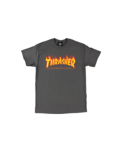 THRASHER FLAME SS S-CHARCOAL/YEL & RED