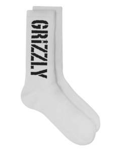 GRIZZLY STAMP CREW SOCKS WHT/BLK 1pr