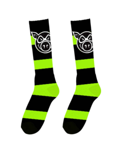 PIG HEAD STRIPE TALL SOCKS GREEN/BLK 1pr