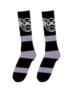 PIG HEAD STRIPE TALL SOCKS LAVENDER 1pr