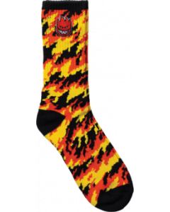 SF BIGHEAD FILL EMB FLAMES CREW SOCK RED/YEL/BLK